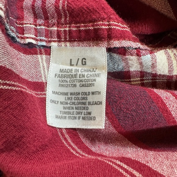 Prince and Fox Button Down Shirt L Mens Red Plaid Long Sleeve Cotton Flannel - Picture 5 of 6